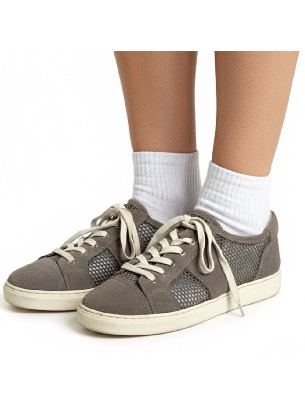 Vince CAMUTO Genuine Suede Leather Mesh Taupe Breya Sneakers US Sz 8